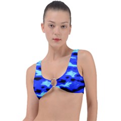 Blue Waves Abstract Series No11 Ring Detail Bikini Top by DimitriosArt