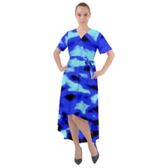 Blue Waves Abstract Series No11 Front Wrap High Low Dress by DimitriosArt