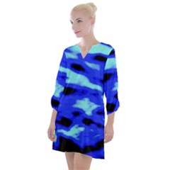 Blue Waves Abstract Series No11 Open Neck Shift Dress by DimitriosArt