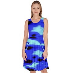 Blue Waves Abstract Series No11 Knee Length Skater Dress With Pockets by DimitriosArt