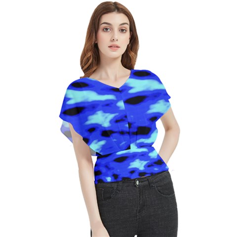 Blue Waves Abstract Series No11 Butterfly Chiffon Blouse by DimitriosArt