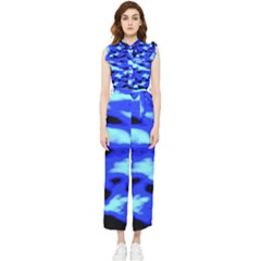 Blue Waves Abstract Series No11 Women s Frill Top Jumpsuit by DimitriosArt