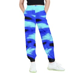 Blue Waves Abstract Series No11 Kids  Elastic Waist Pants by DimitriosArt