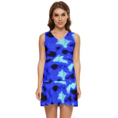 Blue Waves Abstract Series No11 Tiered Sleeveless Mini Dress by DimitriosArt