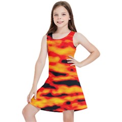 Red  Waves Abstract Series No14 Kids  Lightweight Sleeveless Dress by DimitriosArt