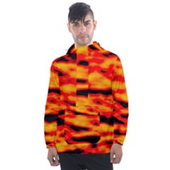 Red  Waves Abstract Series No14 Men s Front Pocket Pullover Windbreaker by DimitriosArt