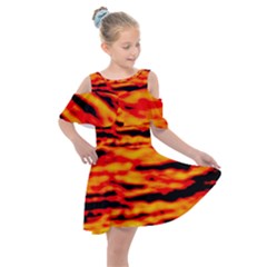 Red  Waves Abstract Series No14 Kids  Shoulder Cutout Chiffon Dress by DimitriosArt