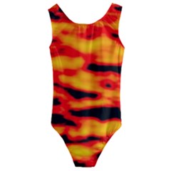 Red  Waves Abstract Series No14 Kids  Cut-out Back One Piece Swimsuit by DimitriosArt