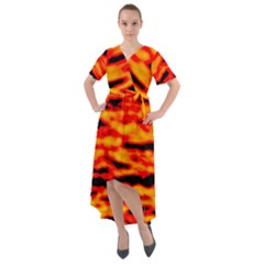 Red  Waves Abstract Series No14 Front Wrap High Low Dress by DimitriosArt