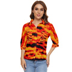 Red  Waves Abstract Series No14 Women s Quarter Sleeve Pocket Shirt