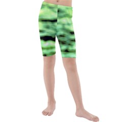 Green  Waves Abstract Series No13 Kids  Mid Length Swim Shorts by DimitriosArt