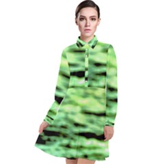 Green  Waves Abstract Series No13 Long Sleeve Chiffon Shirt Dress by DimitriosArt