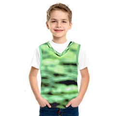 Green  Waves Abstract Series No13 Kids  Basketball Tank Top by DimitriosArt