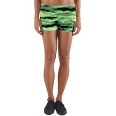 Green  Waves Abstract Series No13 Yoga Shorts by DimitriosArt