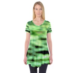 Green  Waves Abstract Series No13 Short Sleeve Tunic  by DimitriosArt