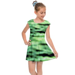 Green  Waves Abstract Series No13 Kids  Cap Sleeve Dress by DimitriosArt