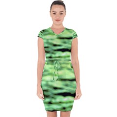 Green  Waves Abstract Series No13 Capsleeve Drawstring Dress  by DimitriosArt