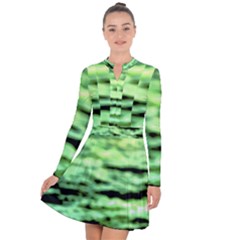 Green  Waves Abstract Series No13 Long Sleeve Panel Dress by DimitriosArt