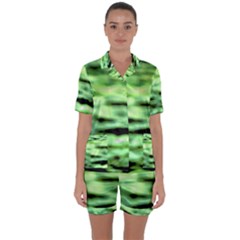 Green  Waves Abstract Series No13 Satin Short Sleeve Pajamas Set by DimitriosArt