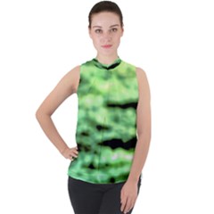 Green  Waves Abstract Series No13 Mock Neck Chiffon Sleeveless Top by DimitriosArt