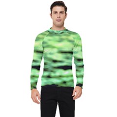 Green  Waves Abstract Series No13 Men s Long Sleeve Rash Guard by DimitriosArt