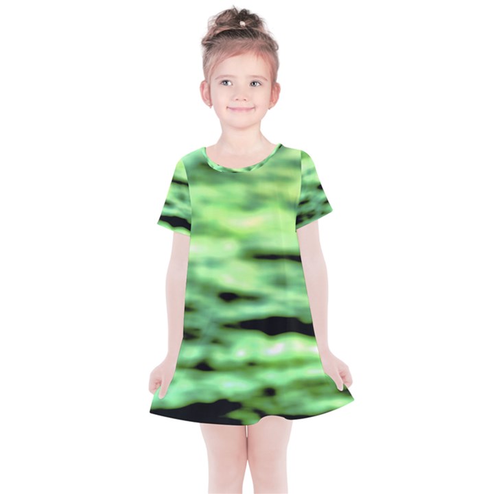 Green  Waves Abstract Series No13 Kids  Simple Cotton Dress