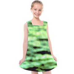 Green  Waves Abstract Series No13 Kids  Cross Back Dress by DimitriosArt