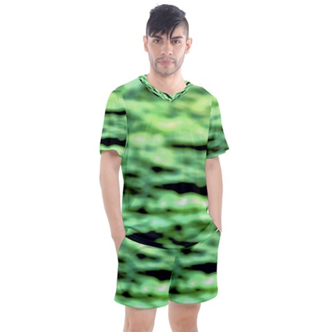 Green  Waves Abstract Series No13 Men s Mesh Tee And Shorts Set by DimitriosArt