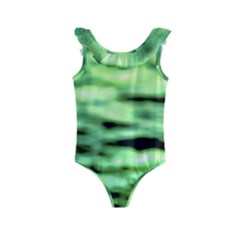 Green  Waves Abstract Series No13 Kids  Frill Swimsuit by DimitriosArt