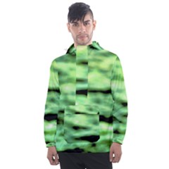 Green  Waves Abstract Series No13 Men s Front Pocket Pullover Windbreaker by DimitriosArt