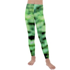 Green  Waves Abstract Series No13 Kids  Lightweight Velour Leggings by DimitriosArt