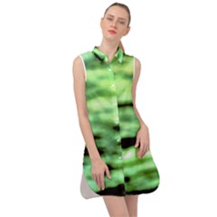 Green  Waves Abstract Series No13 Sleeveless Shirt Dress by DimitriosArt