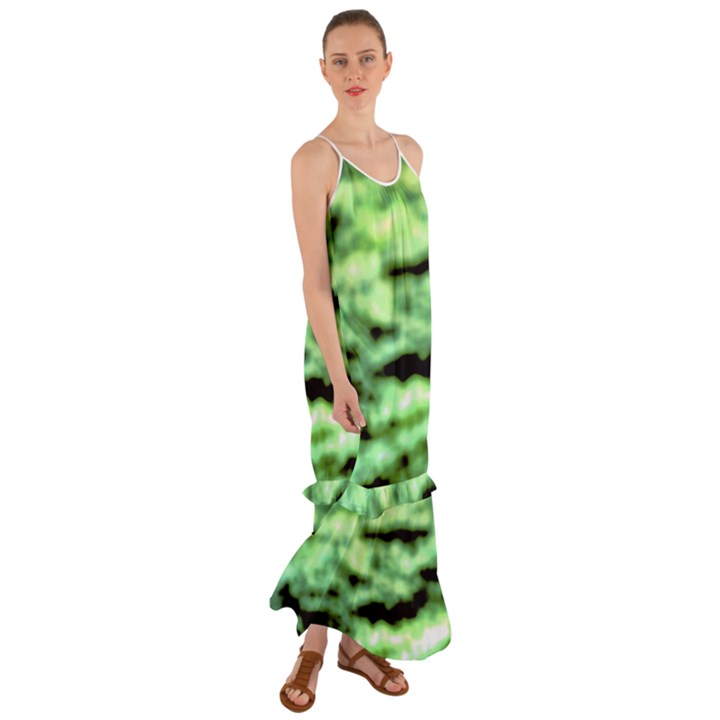 Green  Waves Abstract Series No13 Cami Maxi Ruffle Chiffon Dress