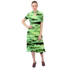 Green  Waves Abstract Series No13 Keyhole Neckline Chiffon Dress by DimitriosArt