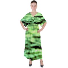 Green  Waves Abstract Series No13 V-neck Boho Style Maxi Dress by DimitriosArt