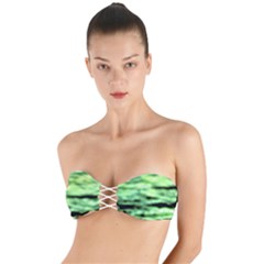 Green  Waves Abstract Series No13 Twist Bandeau Bikini Top by DimitriosArt