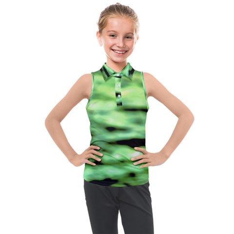 Green  Waves Abstract Series No13 Kids  Sleeveless Polo Tee by DimitriosArt