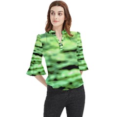 Green  Waves Abstract Series No13 Loose Horn Sleeve Chiffon Blouse