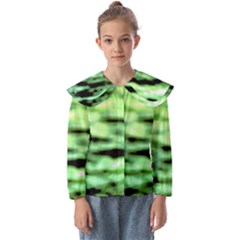 Green  Waves Abstract Series No13 Kids  Peter Pan Collar Blouse by DimitriosArt