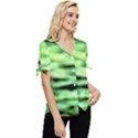 Green  Waves Abstract Series No13 Bow Sleeve Button Up Top View3