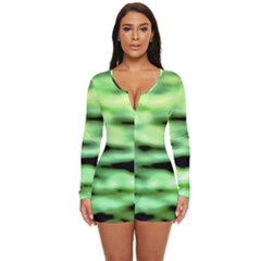 Green  Waves Abstract Series No13 Long Sleeve Boyleg Swimsuit by DimitriosArt