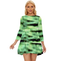 Green  Waves Abstract Series No13 Long Sleeve Babydoll Dress