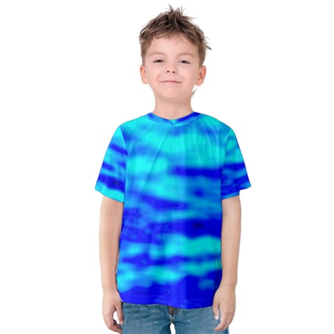 Blue Waves Abstract Series No12 Kids  Cotton Tee by DimitriosArt