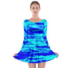 Blue Waves Abstract Series No12 Long Sleeve Skater Dress by DimitriosArt