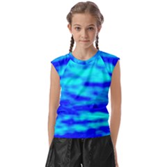 Blue Waves Abstract Series No12 Kids  Raglan Cap Sleeve Tee by DimitriosArt