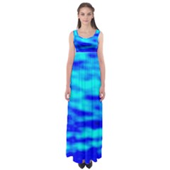 Blue Waves Abstract Series No12 Empire Waist Maxi Dress by DimitriosArt