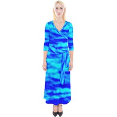 Blue Waves Abstract Series No12 Quarter Sleeve Wrap Maxi Dress by DimitriosArt