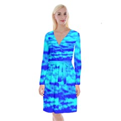 Blue Waves Abstract Series No12 Long Sleeve Velvet Front Wrap Dress by DimitriosArt