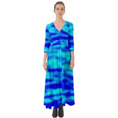 Blue Waves Abstract Series No12 Button Up Boho Maxi Dress by DimitriosArt