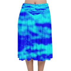 Blue Waves Abstract Series No12 Velvet Flared Midi Skirt by DimitriosArt